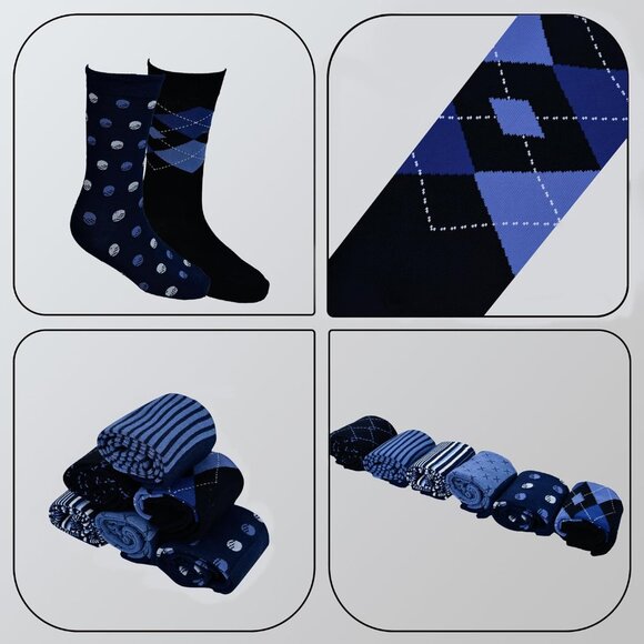 Mens Dress Socks Business Casual Pattern，6-Pairs Bamboo Crew Sock for Men Shoe S - Picture 5 of 7